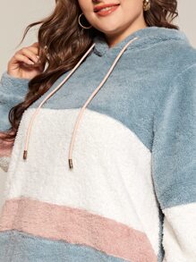 Mulvari 大碼拼接抽繩絨毛連帽衫 - 彩色 - 查看 4