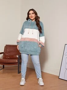 Mulvari 大碼拼接抽繩絨毛連帽衫 - 彩色 - 查看 5