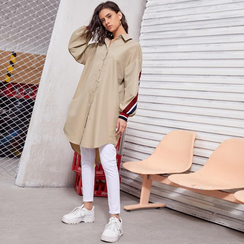 

Tape Side High Low Blouse, Khaki