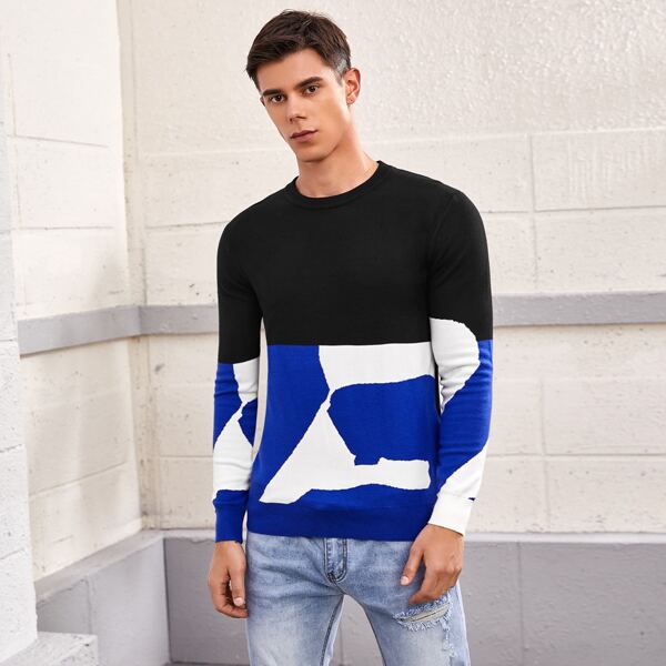 

Men Colorblock Crew Neck Sweater, Multicolor