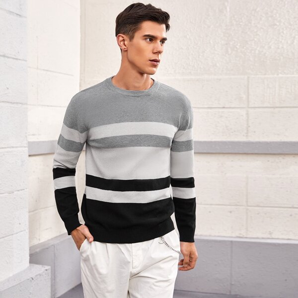 

Men Colorblock And Striped Pattern Sweater, Multicolor