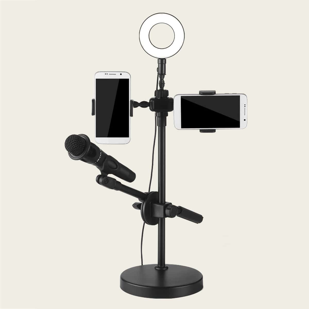 

1pc Phone Live Holder With Selfie Ring Light, Black
