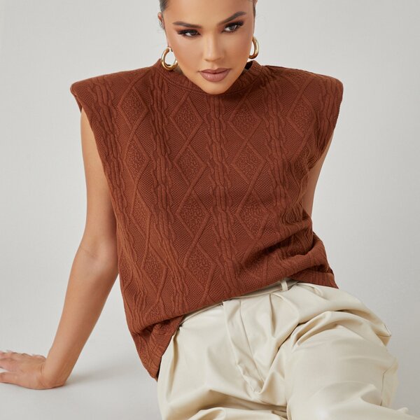 

Shoulder Pad Solid Tank Top, Rust brown