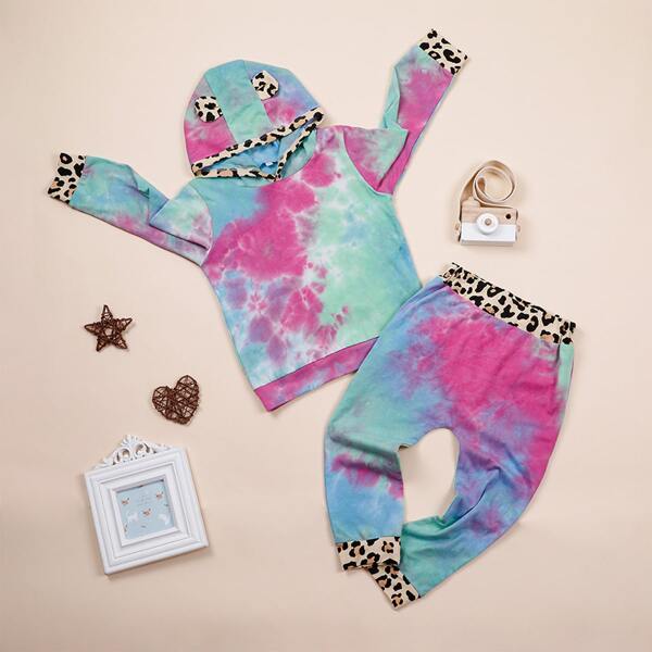 

Toddler Girls Tie Dye Hoodie & Contrast Panel Pants Set, Multicolor