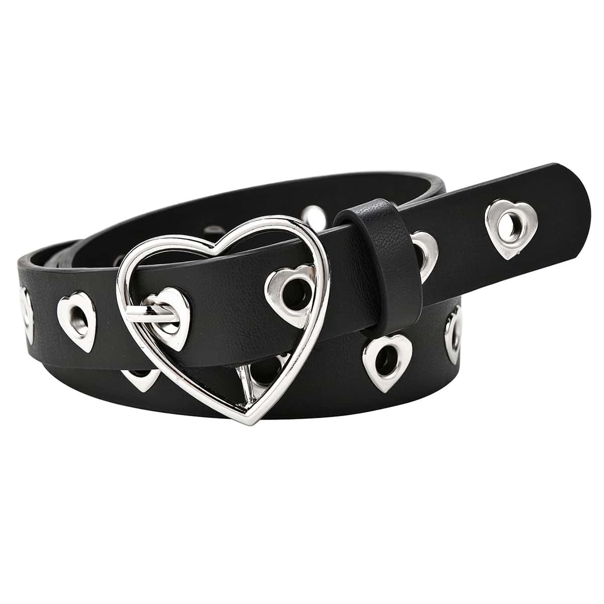 

Heart Shaped Eyelet Buckle Belt, Black