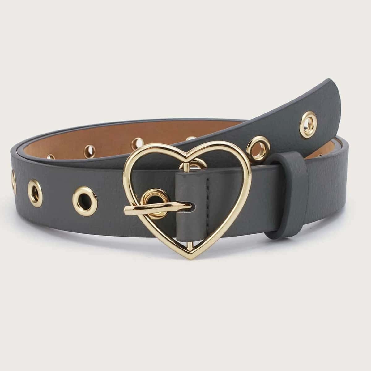 

Eyelet Decor Heart Buckle Belt, Dark grey