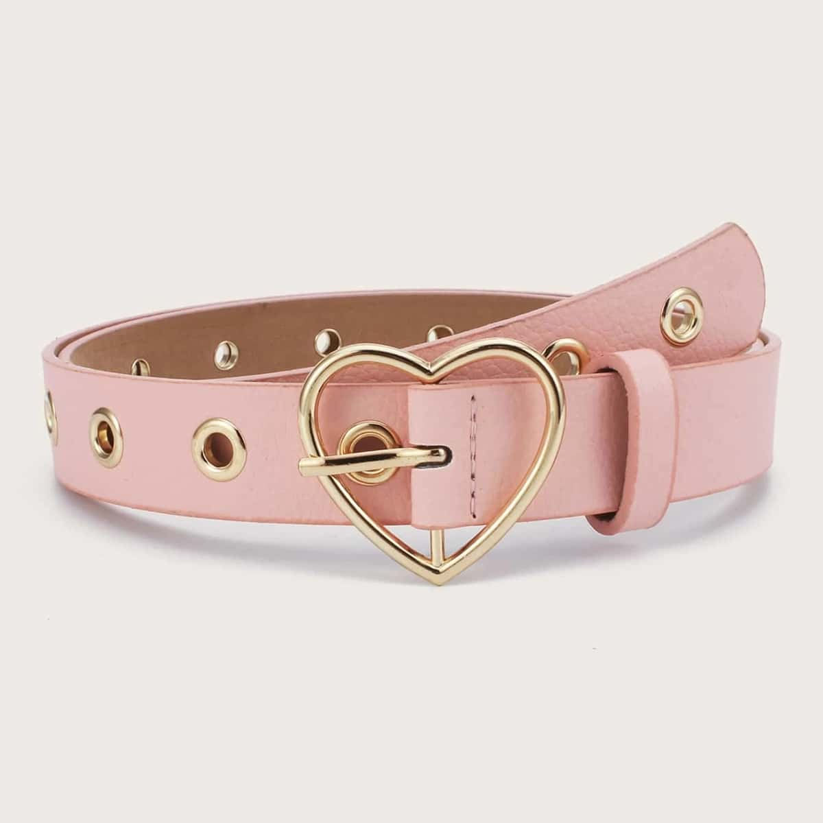 

Eyelet Decor Heart Buckle Belt, Pink