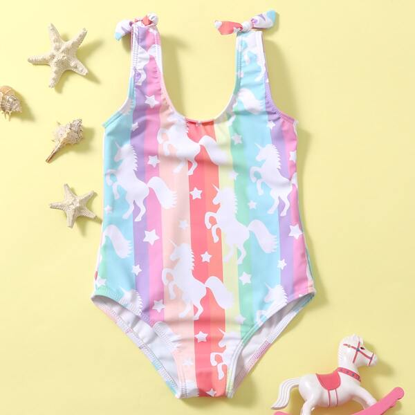 

Toddler Girls Unicorn Rainbow Striped One Piece Swimsuit, Multicolor