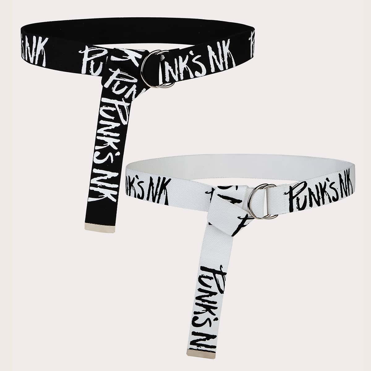 

2pcs Letter Graphic Tape Belt, Multicolor