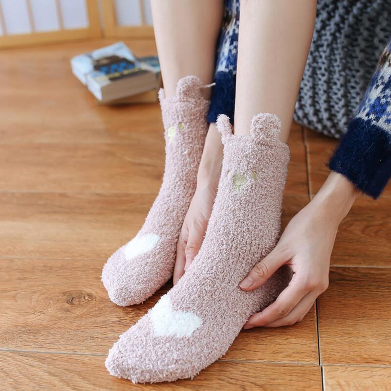 

Cartoon Fuzzy Crew Socks, Pink