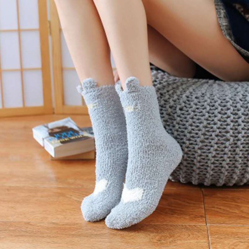 

Cartoon Fuzzy Crew Socks, Grey
