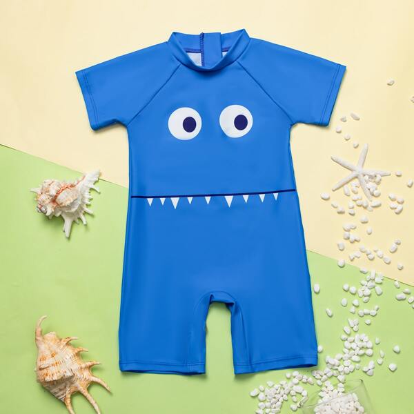 

Toddler Boys Cartoon Graphic One Piece Swimsuit, Blue