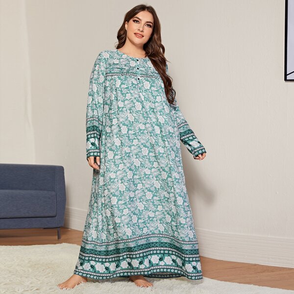 

Plus Scarf & Floral Print Sleepdress, Multicolor