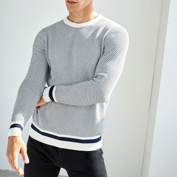 

Men Chevron Pattern Sweater, Light grey