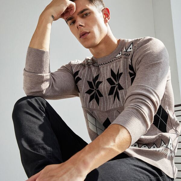 

Men Geo Mix Sweater, Apricot