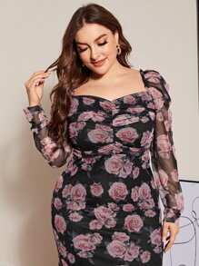SHEIN Clasi Vestido con malla floral con abertura trasera - Multicolor - Ver 3