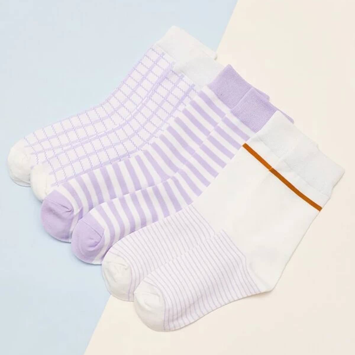 

3pairs Plaid & Stripe Crew Socks, Multicolor