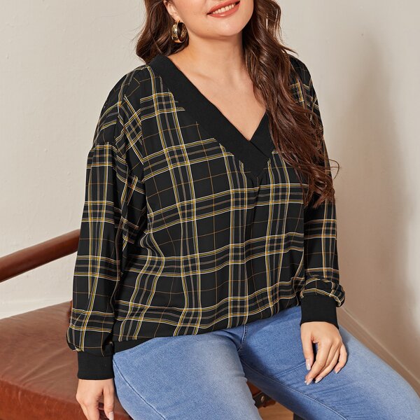 

Plus Plaid Drop Shoulder Sweatshirt, Multicolor