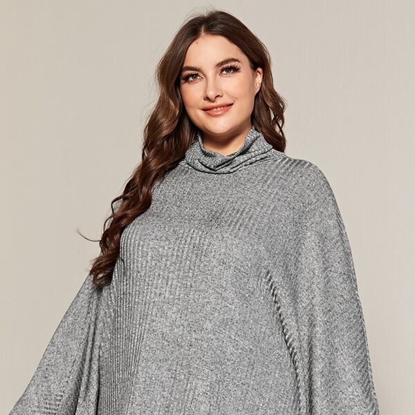 

Plus Rib-knit Cape Top & Pants PJ Set, Grey