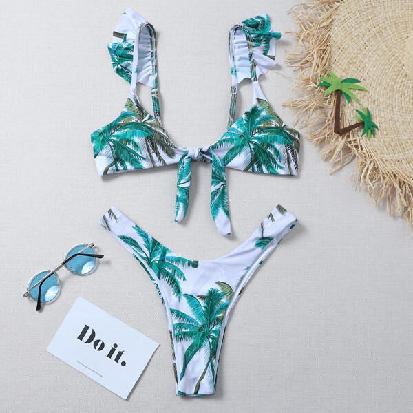 

Tropical Ruffle Knot Front Bikini Swimsuit, Multicolor