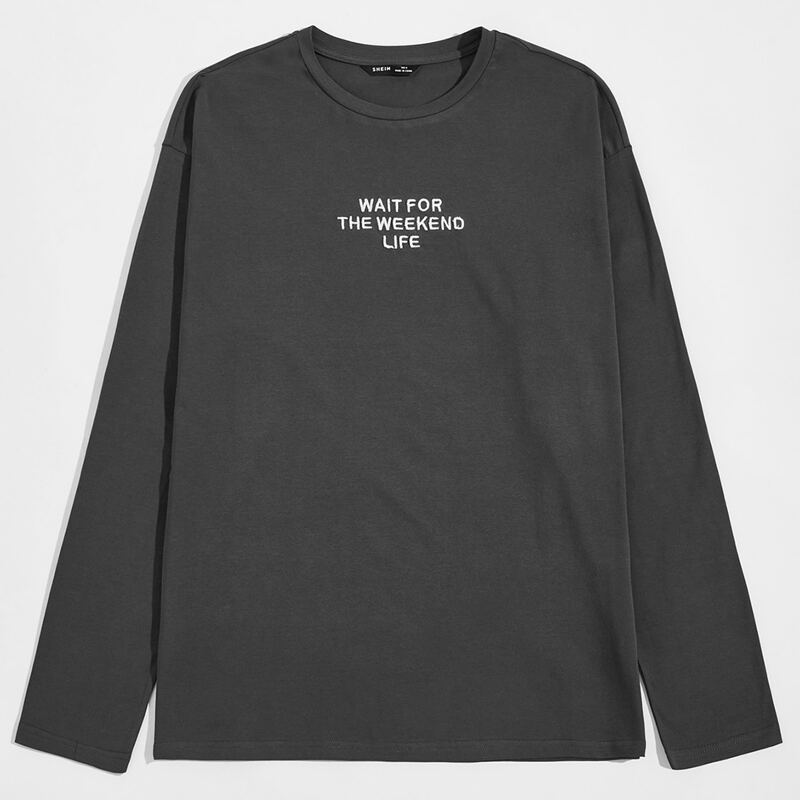 

Men Slogan Embroidered Tee, Dark grey