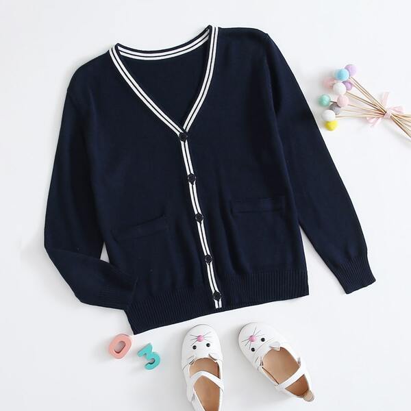 

Boys Striped Button Front Cardigan, Navy blue