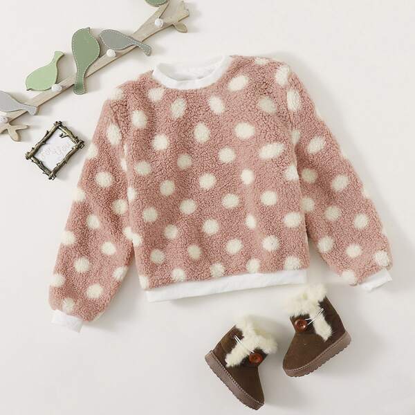 

Girls Polka Dot Teddy Pullover, Dusty pink