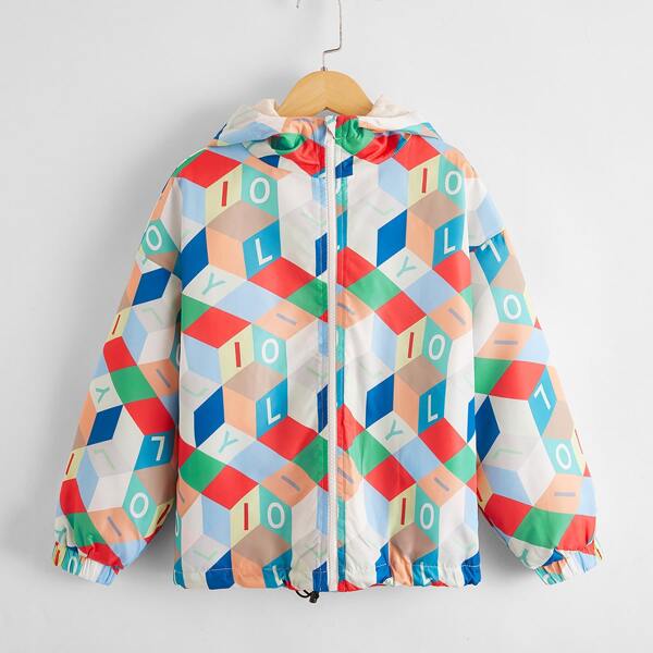 

Boys Letter All Over Print Windbreaker Hoodie, Multicolor