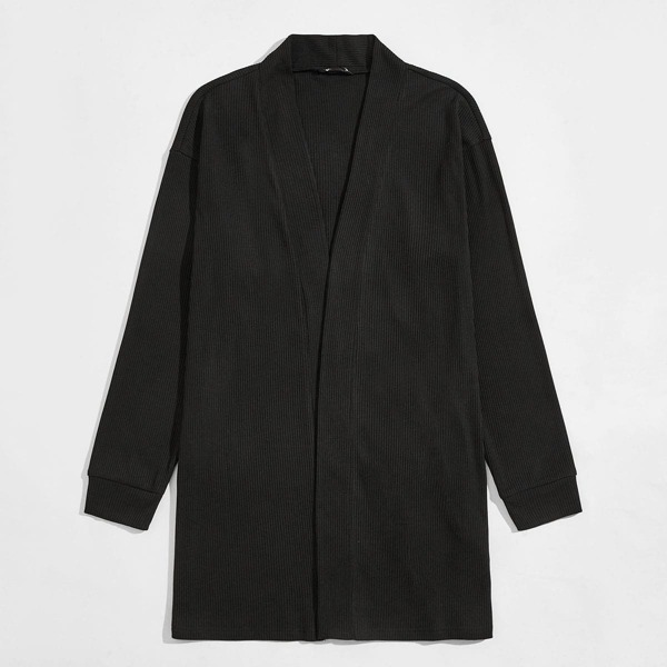 

Men Solid Open Front Coat, Black
