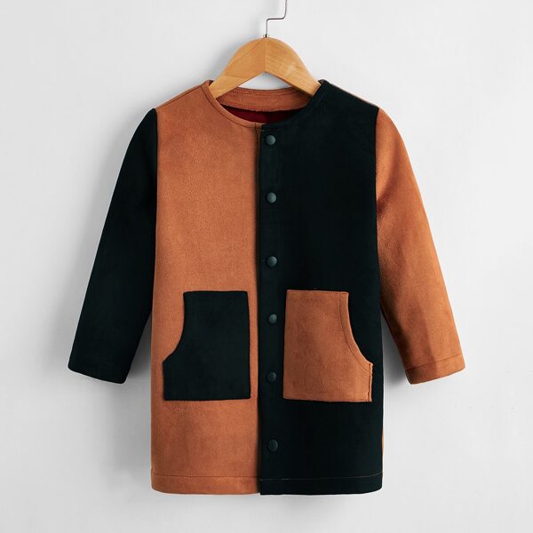 

Toddler Girls Colorblock Single Breasted Suede Coat, Multicolor