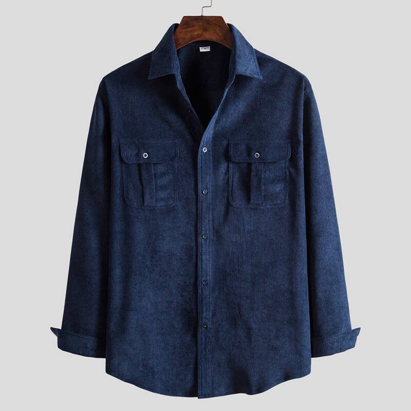 

Guys Corduroy Flap Pocket Button Up Shirt, Navy blue