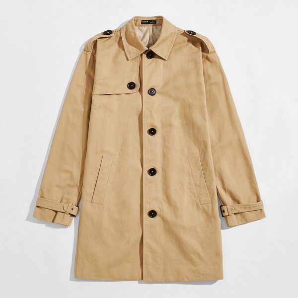 

Men Button Front Trench Coat, Khaki