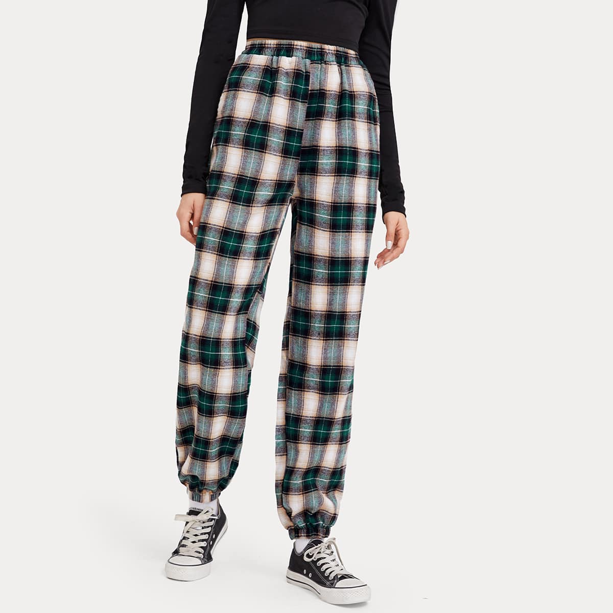

Elastic Waist Plaid Joggers, Multicolor