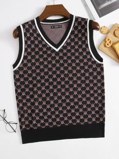 Plus Stripe Trim Plaid Sweater Vest