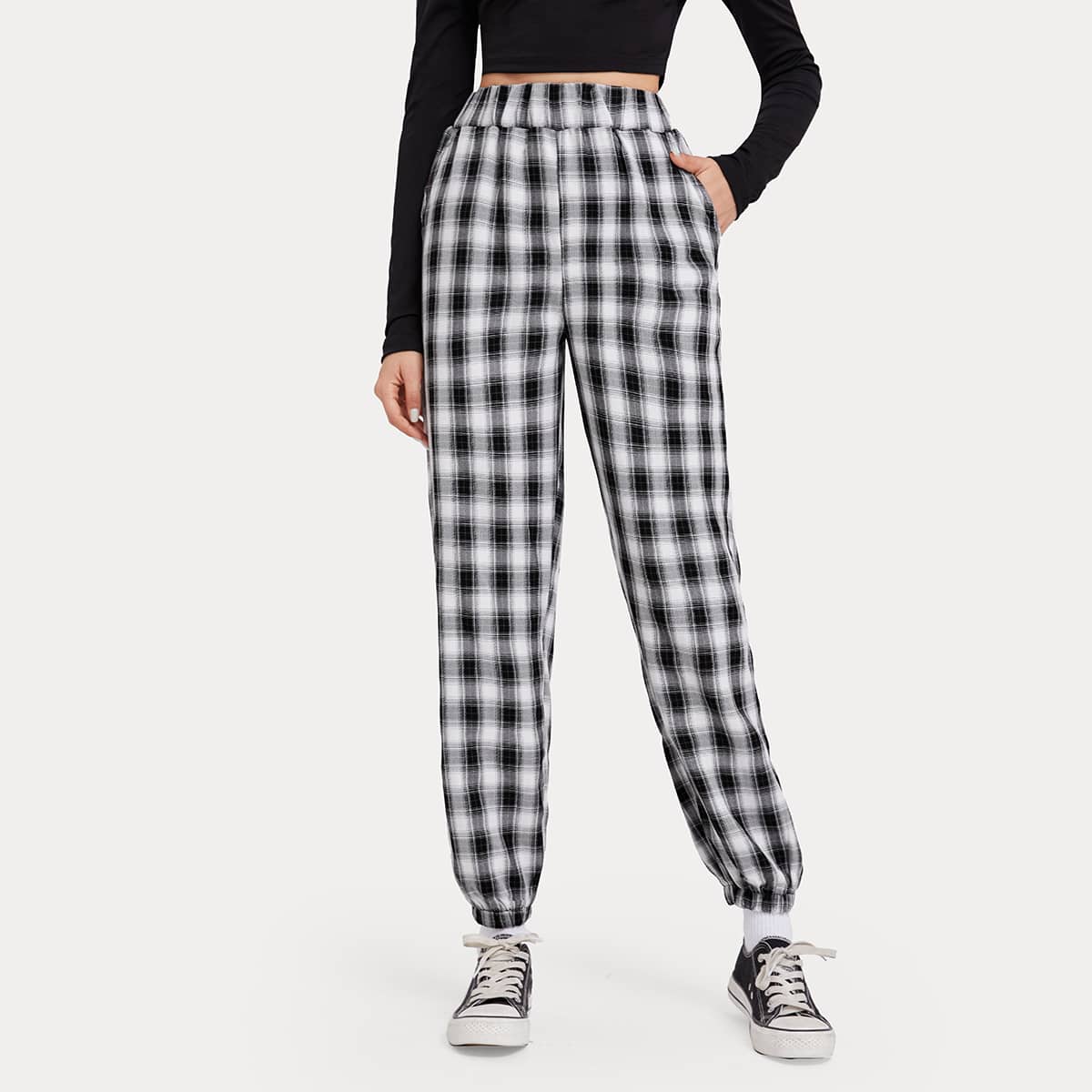 

Plaid Elastic Waist Joggers, Multicolor