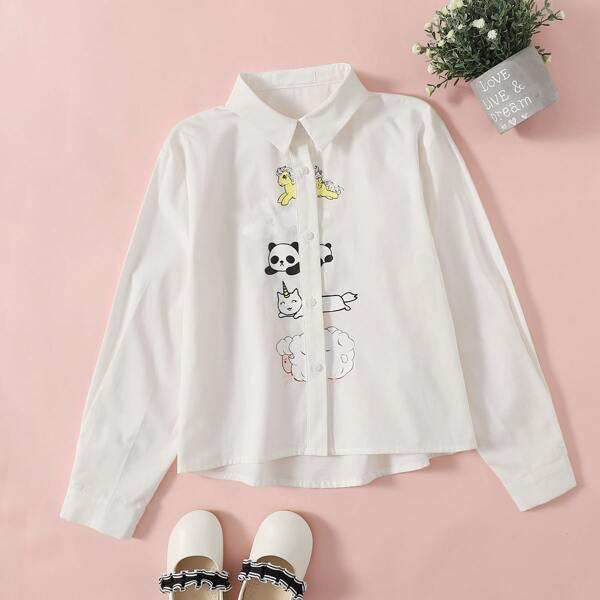 

Girls Cartoon Graphic Blouse, White
