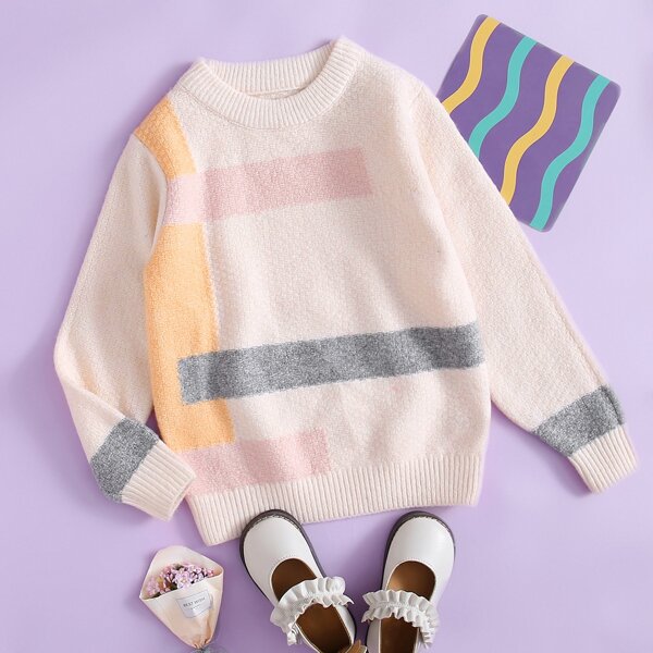 

Toddler Girls Colorblock Mock Neck Sweater, Pastel baby pink