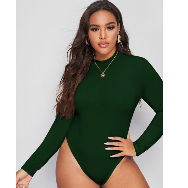 

Plus Mock Neck Fitted Tee Bodysuit, Olive green