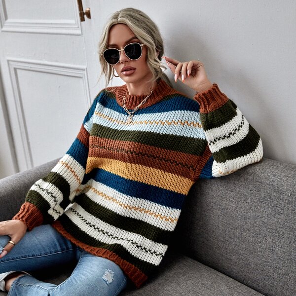

Drop Shoulder Colorblock Sweater, Multicolor
