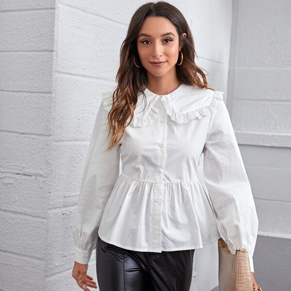 

Statement Collar Peplum Blouse, White