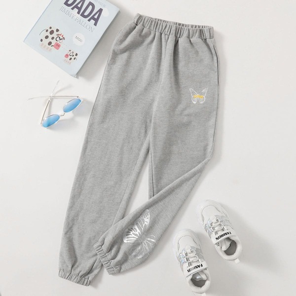 

Girls Butterfly Print Joggers, Light grey