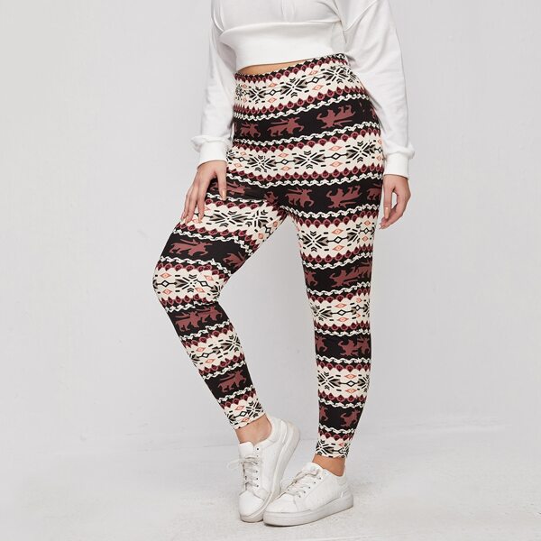 

Plus Geo Print High Waisted Leggings, Multicolor