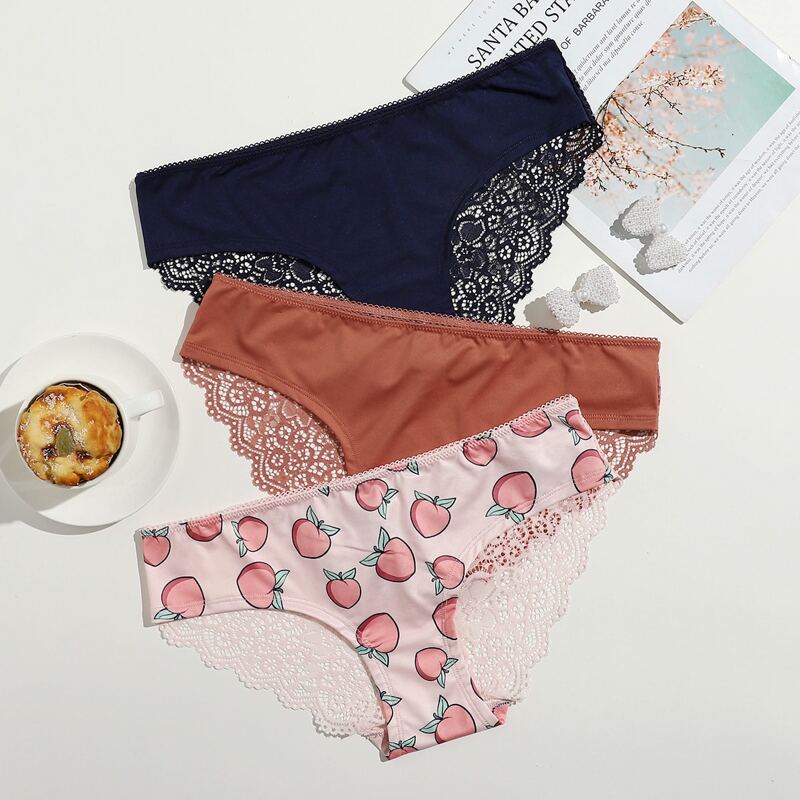 

3pack Fruit Print Scallop Panty Set, Multicolor