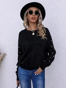 SHEIN LUNE Drop Shoulder Pearl Beaded Jumper