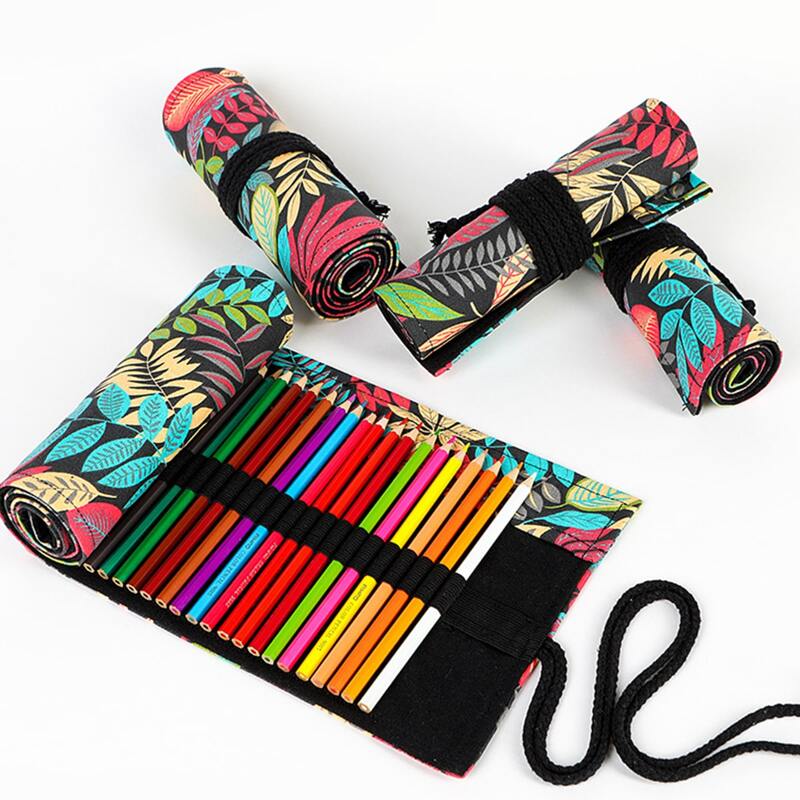 

1pc Leaf Print Roll-up Pencil Bag, Multicolor