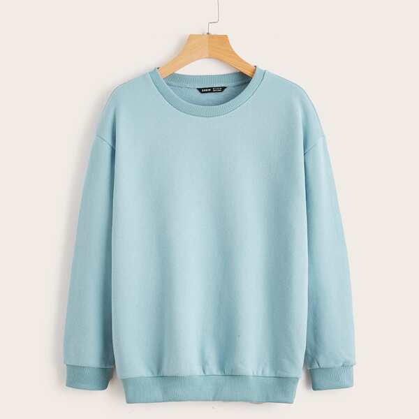 

Drop Shoulder Solid Pullover, Pastel mint blue