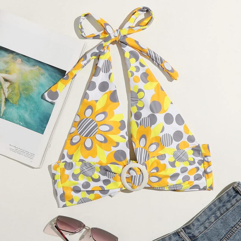 

Floral O-ring Halter Bikini Top, Multicolor