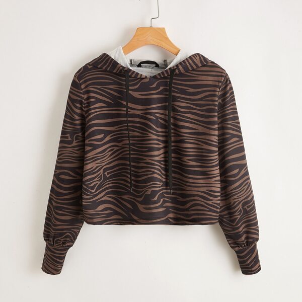 

Zebra Striped Drawstring Hoodie, Multicolor