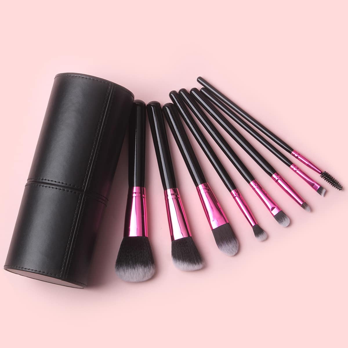 

8pcs Makeup Brush & 1pc Storage Box, Black