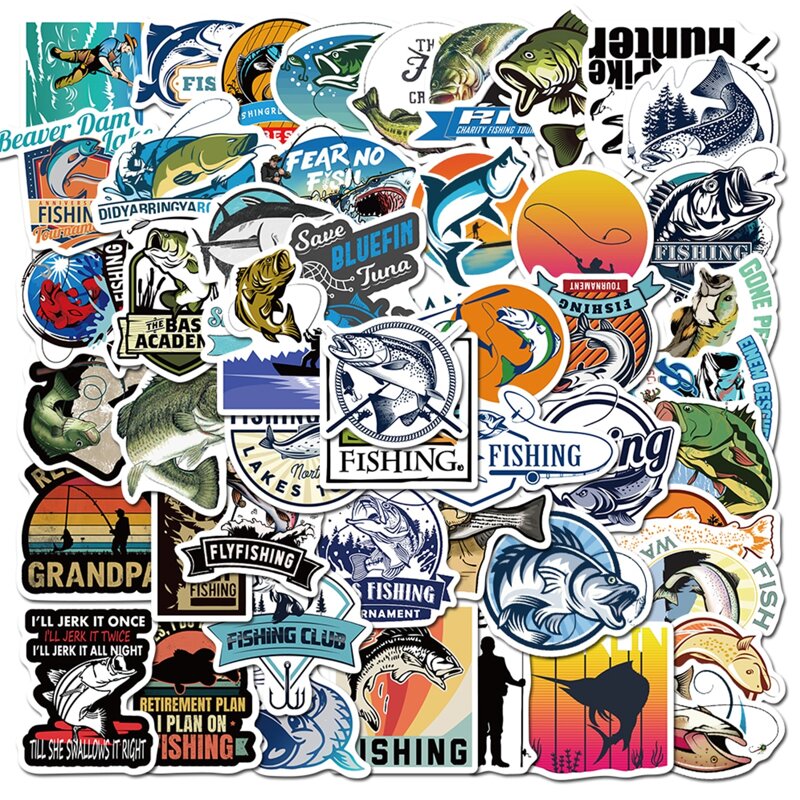 

50pcs Fishing Pattern Sticker, Multicolor